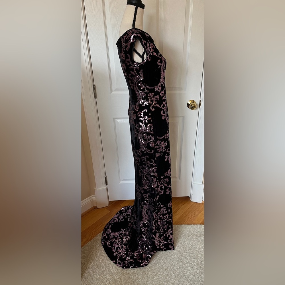 Eliza J. Black 💗 Velvet & Pink Sequin Sleeveless Gown Formal Maxi Dress Sz 6 - Picture 5 of 14